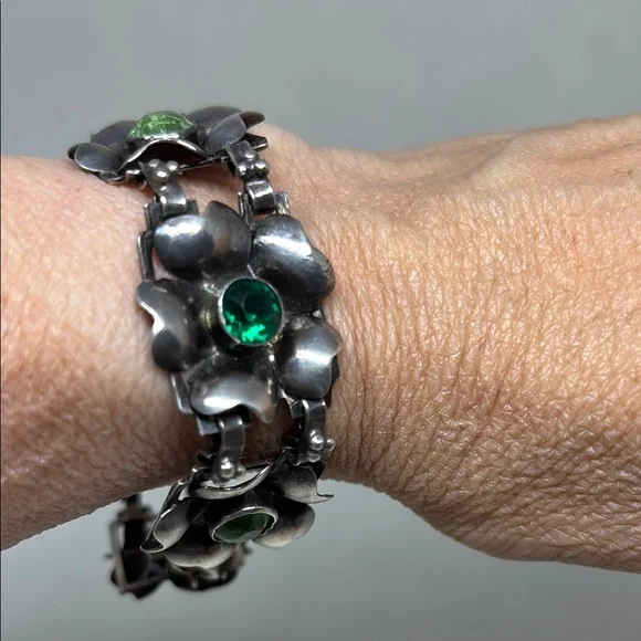 Gorgeous Hobe sterling silver floral bracelet.